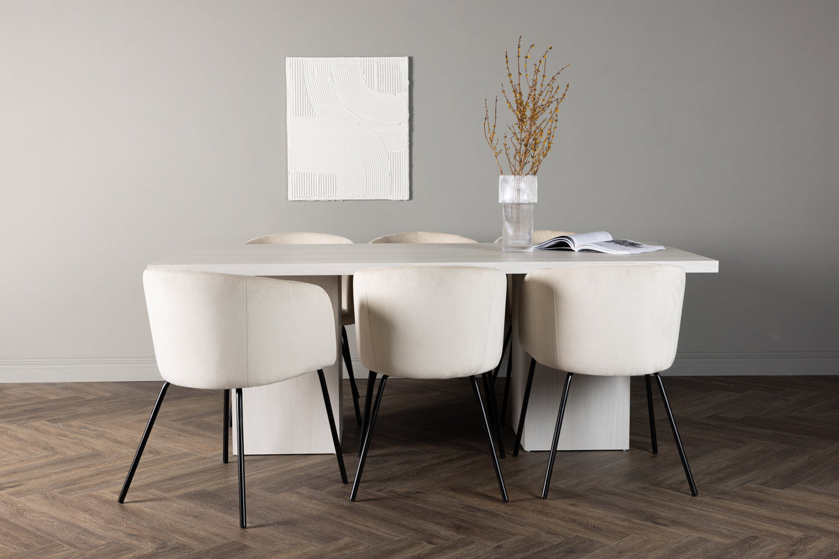 Venture Design Berit & Olga Matstolar Beige + Rektangulära Matbord 200 x 90 Vit