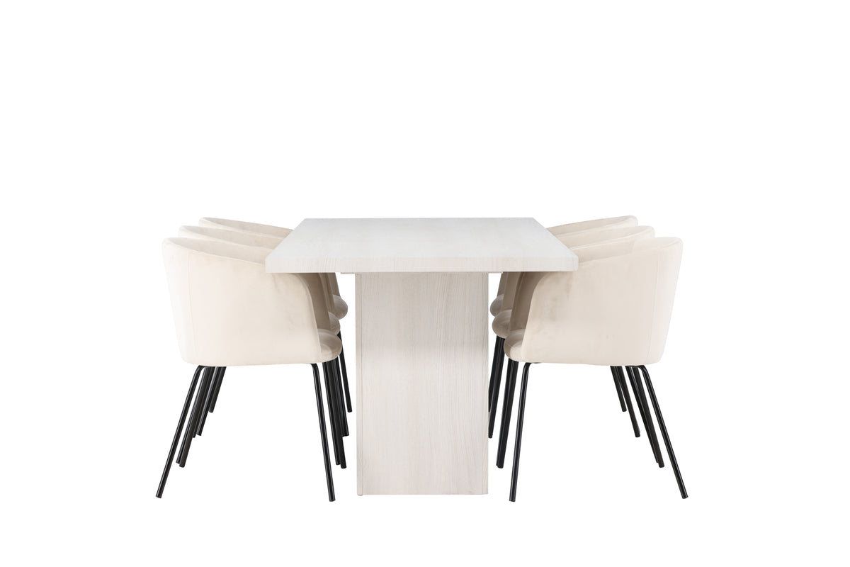Venture Design Berit & Olga Matstolar Beige + Rektangulära Matbord 200 x 90 Vit