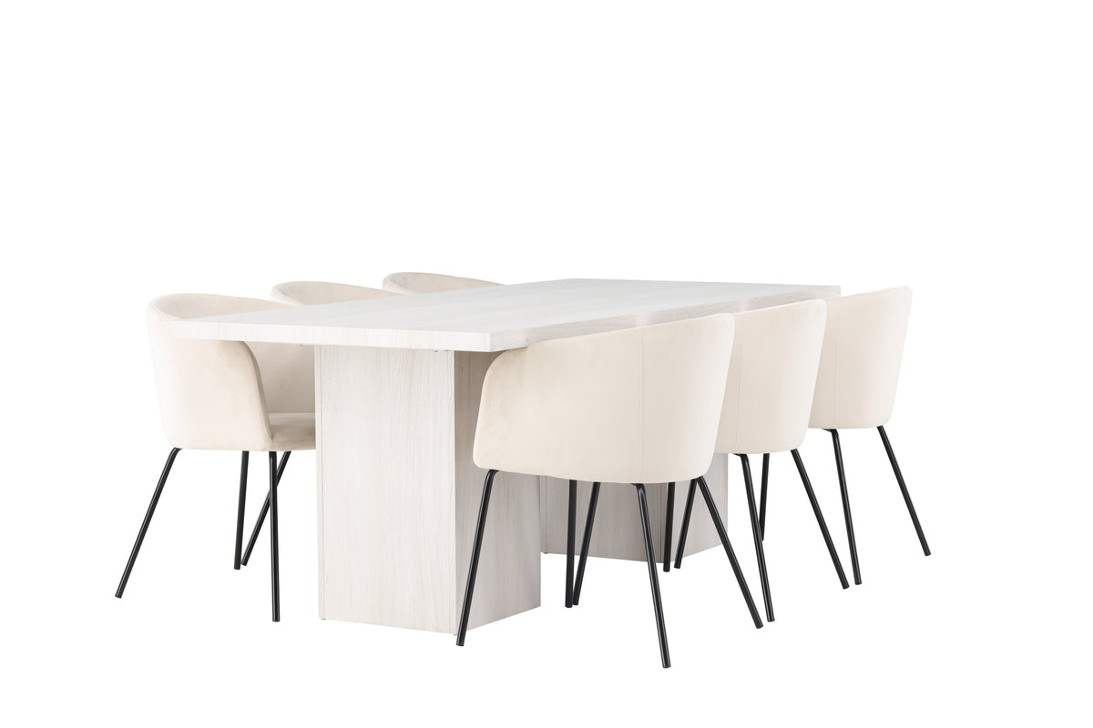 Venture Design Berit & Olga Matstolar Beige + Rektangulära Matbord 200 x 90 Vit