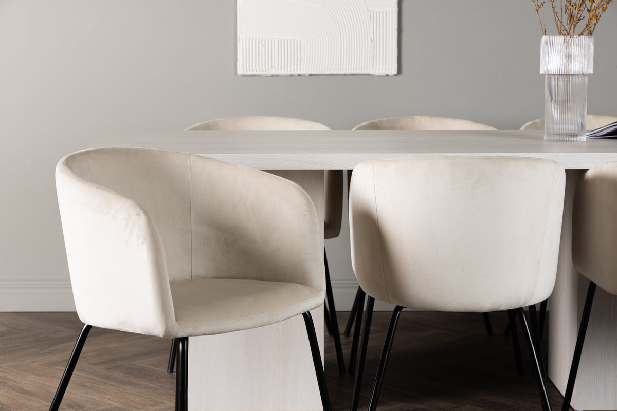 Venture Design Berit & Olga Matstolar Beige + Rektangulära Matbord 200 x 90 Vit