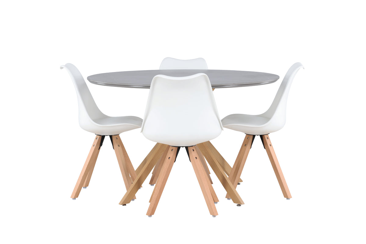 Venture Design Piazza & Zeno Runda Matbord ⌀120 Grå + Matstolar 2-pack Vit