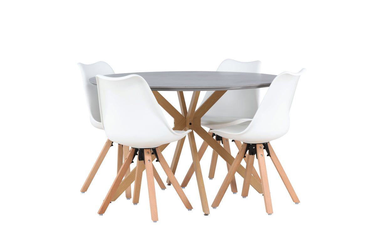 Venture Design Piazza & Zeno Runda Matbord ⌀120 Grå + Matstolar 2-pack Vit