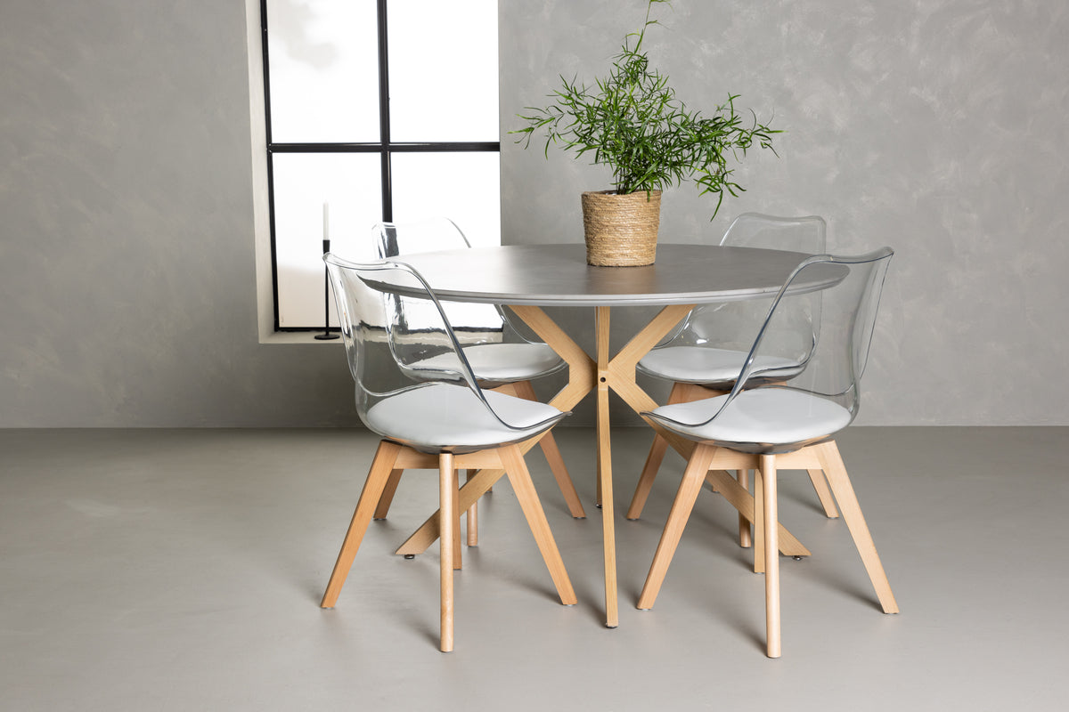 Venture Design Piazza & Edvin Runda Matbord ⌀120 Grå + Matstolar 2-pack Natur