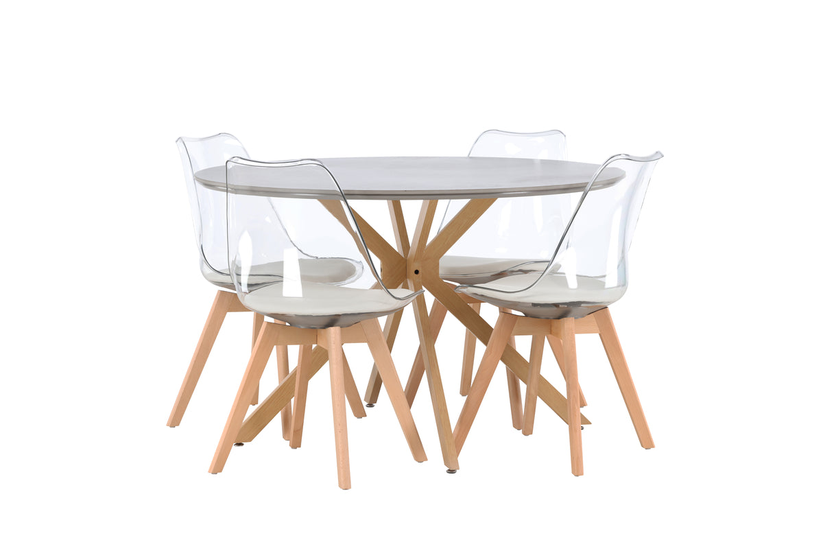 Venture Design Piazza & Edvin Runda Matbord ⌀120 Grå + Matstolar 2-pack Natur
