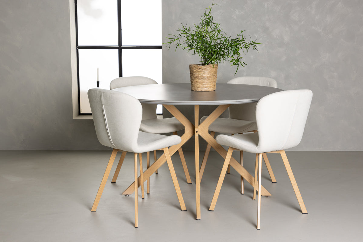 Venture Design Piazza & Lilja Runda Matbord ⌀120 Grå + Matstolar 2-pack Beige