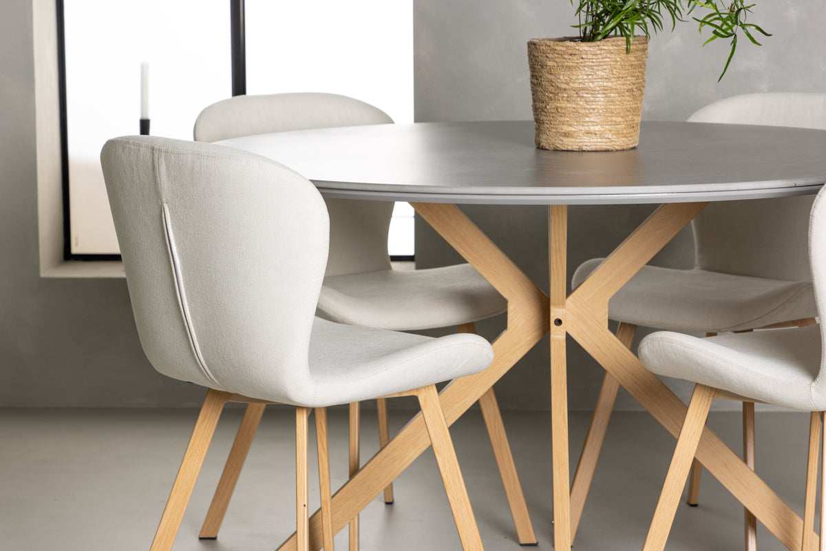 Venture Design Piazza & Lilja Runda Matbord ⌀120 Grå + Matstolar 2-pack Beige