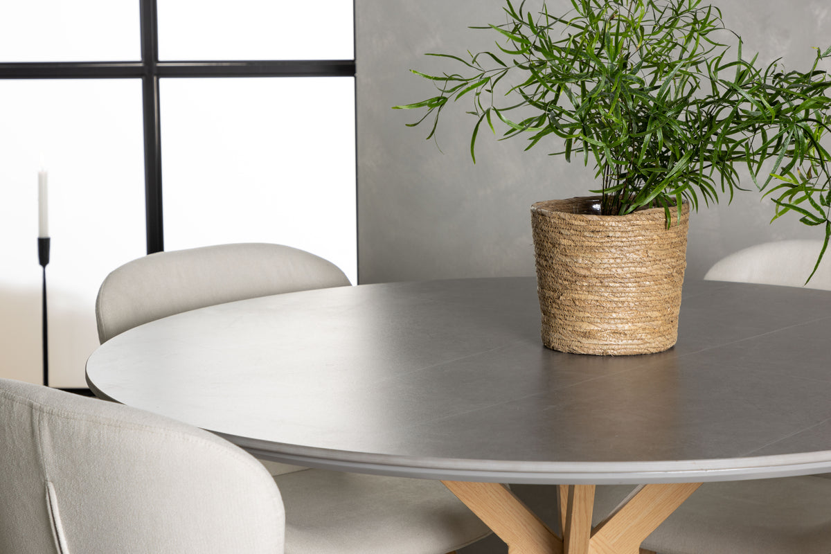 Venture Design Piazza & Lilja Runda Matbord ⌀120 Grå + Matstolar 2-pack Beige