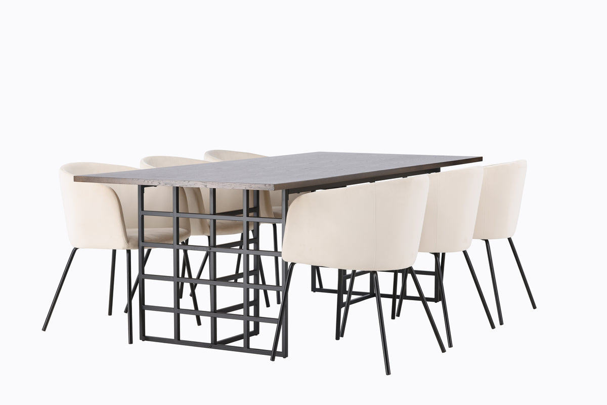 Venture Design Berit & Ystad Matstolar Beige + Rektangulära Matbord 220 x 100 Mocka
