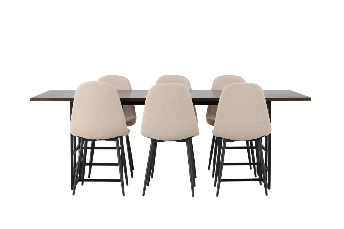 Venture Design Ystad & Polar Rektangulära Matbord 220 x 100 Mocka + Matstolar 2-pack Beige