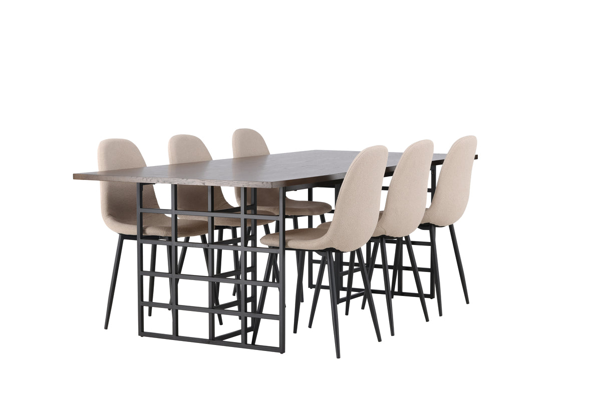 Venture Design Ystad & Polar Rektangulära Matbord 220 x 100 Mocka + Matstolar 2-pack Beige