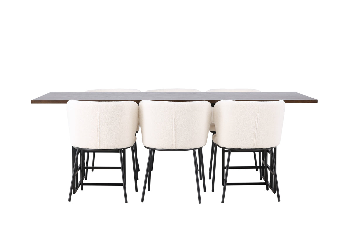 Venture Design Ystad & Edina Rektangulära Matbord 220 x 100 Mocka + Matstolar 2-pack Vit