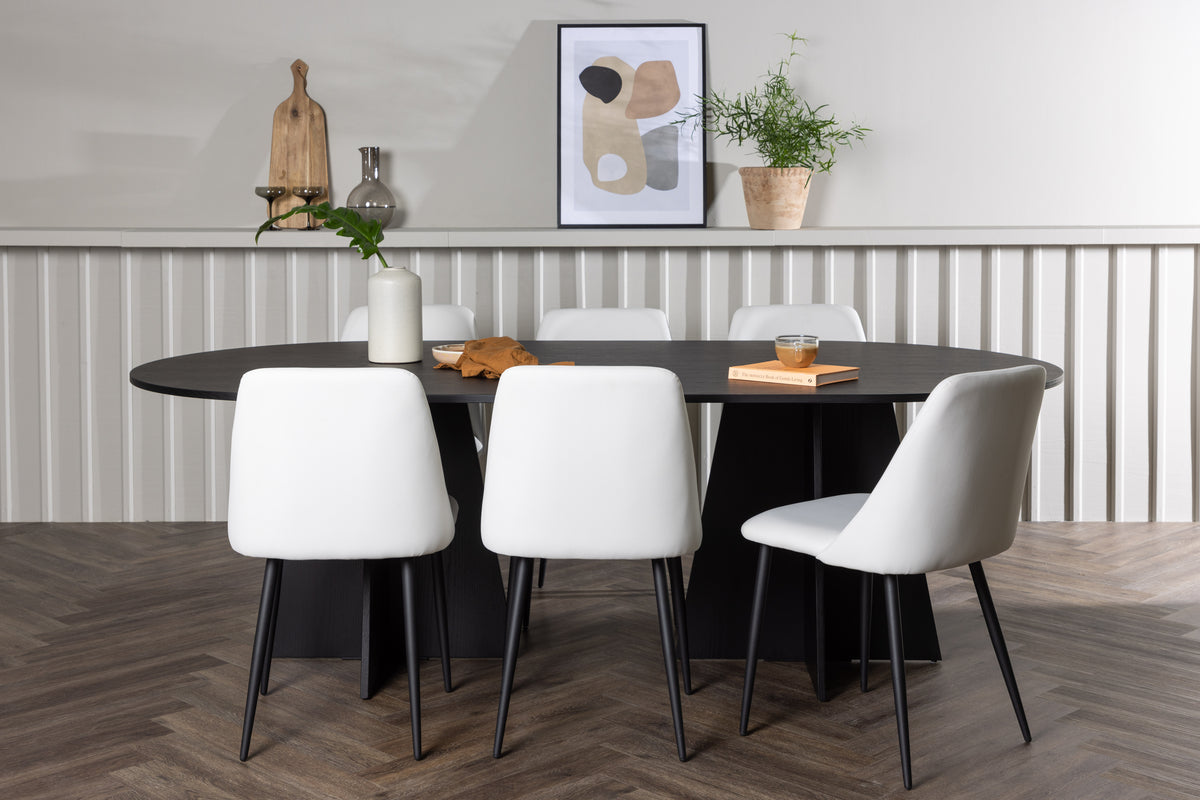 Venture Design Bootcut & Night Ovala Matbord 230 x 115 Svart + Matstolar 2-pack Vit