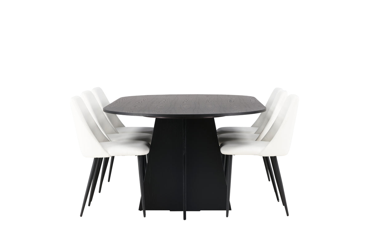 Venture Design Bootcut & Night Ovala Matbord 230 x 115 Svart + Matstolar 2-pack Vit