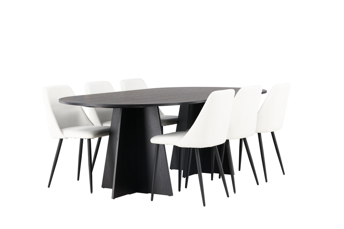 Venture Design Bootcut & Night Ovala Matbord 230 x 115 Svart + Matstolar 2-pack Vit