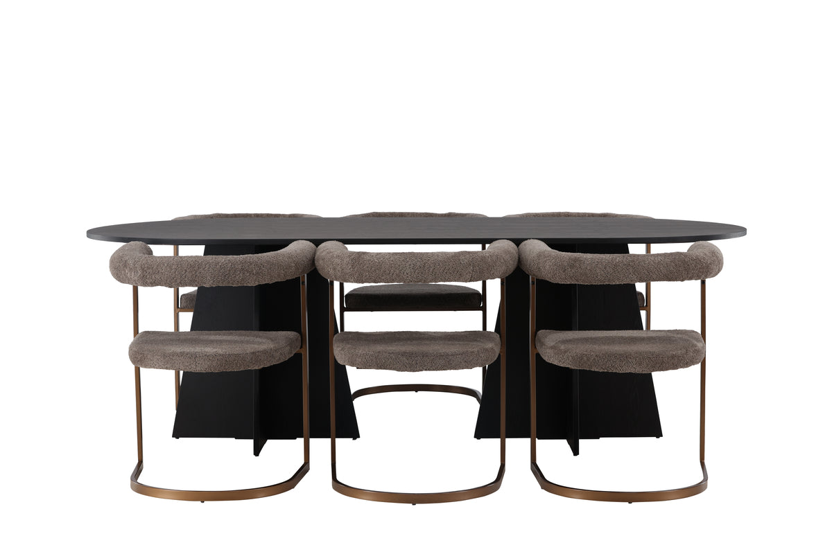 Venture Design Bootcut & Morning Ovala Matbord 230 x 115 Svart + Matstolar 2-pack Brun