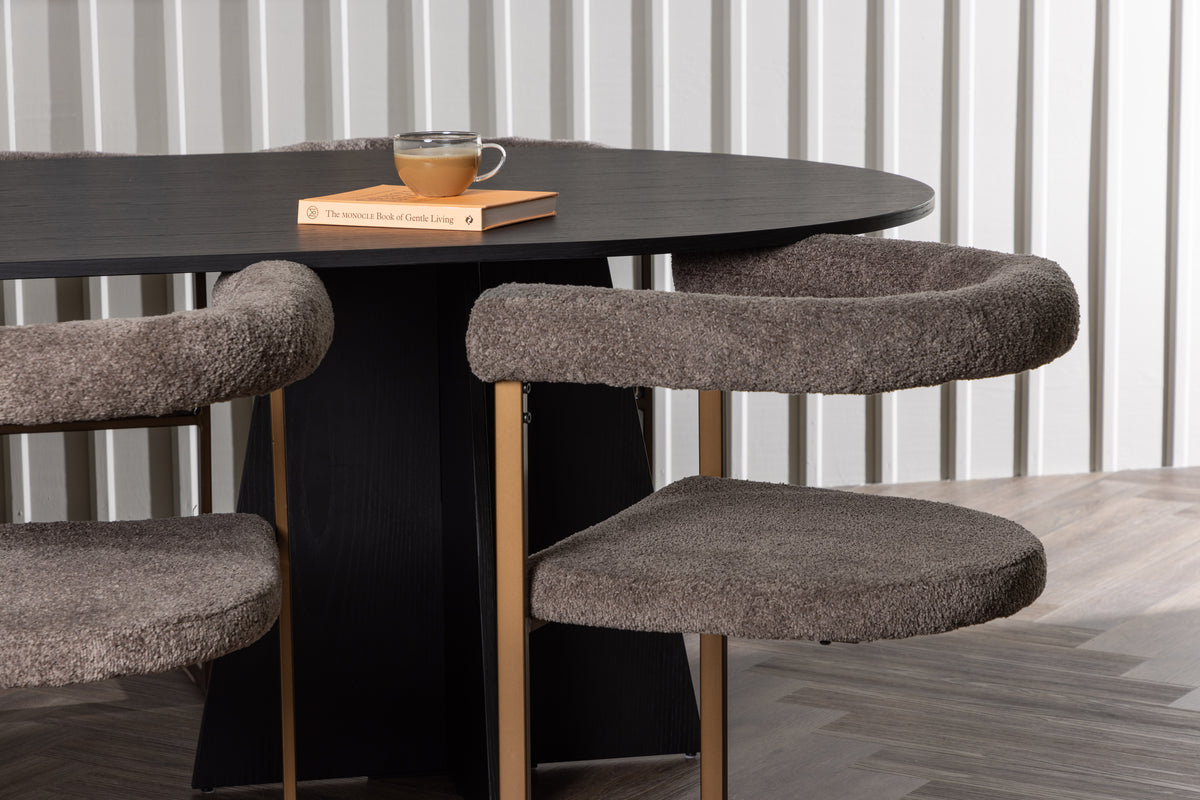 Venture Design Bootcut & Morning Ovala Matbord 230 x 115 Svart + Matstolar 2-pack Brun