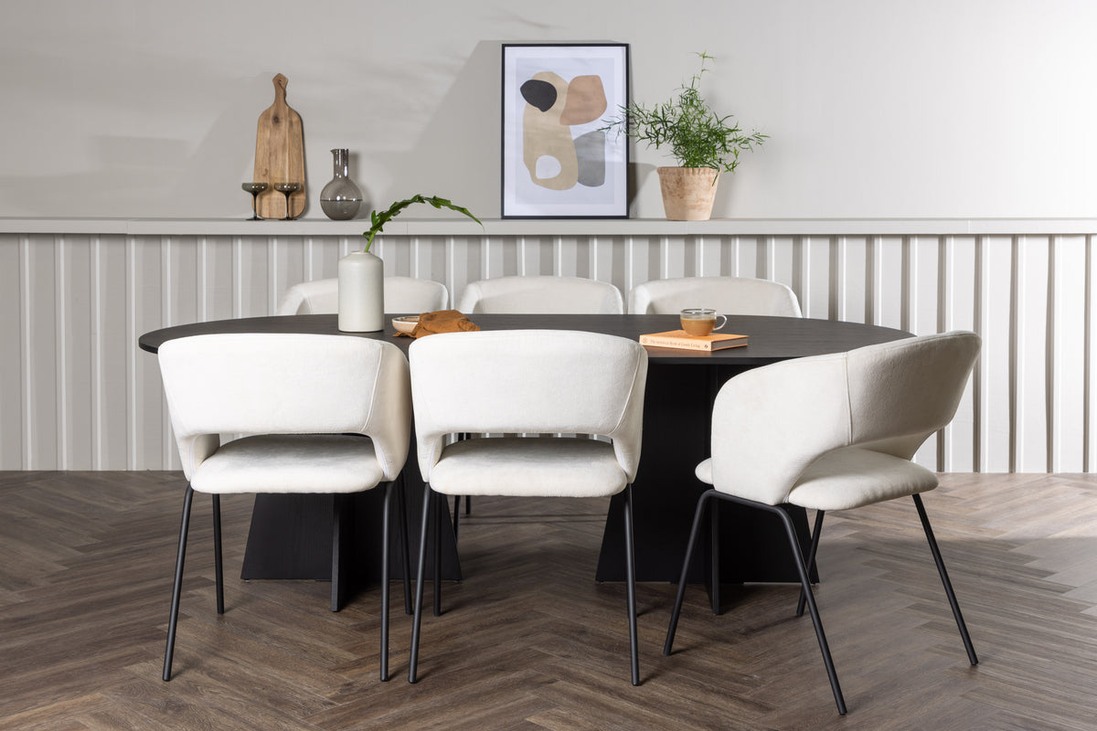 Venture Design Bootcut & Day Ovala Matbord 230 x 115 Svart + Matstolar 2-pack Off-white