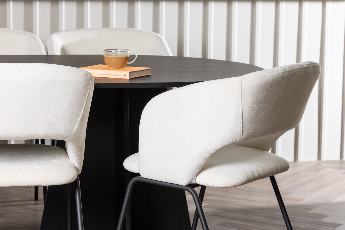 Venture Design Bootcut & Day Ovala Matbord 230 x 115 Svart + Matstolar 2-pack Off-white