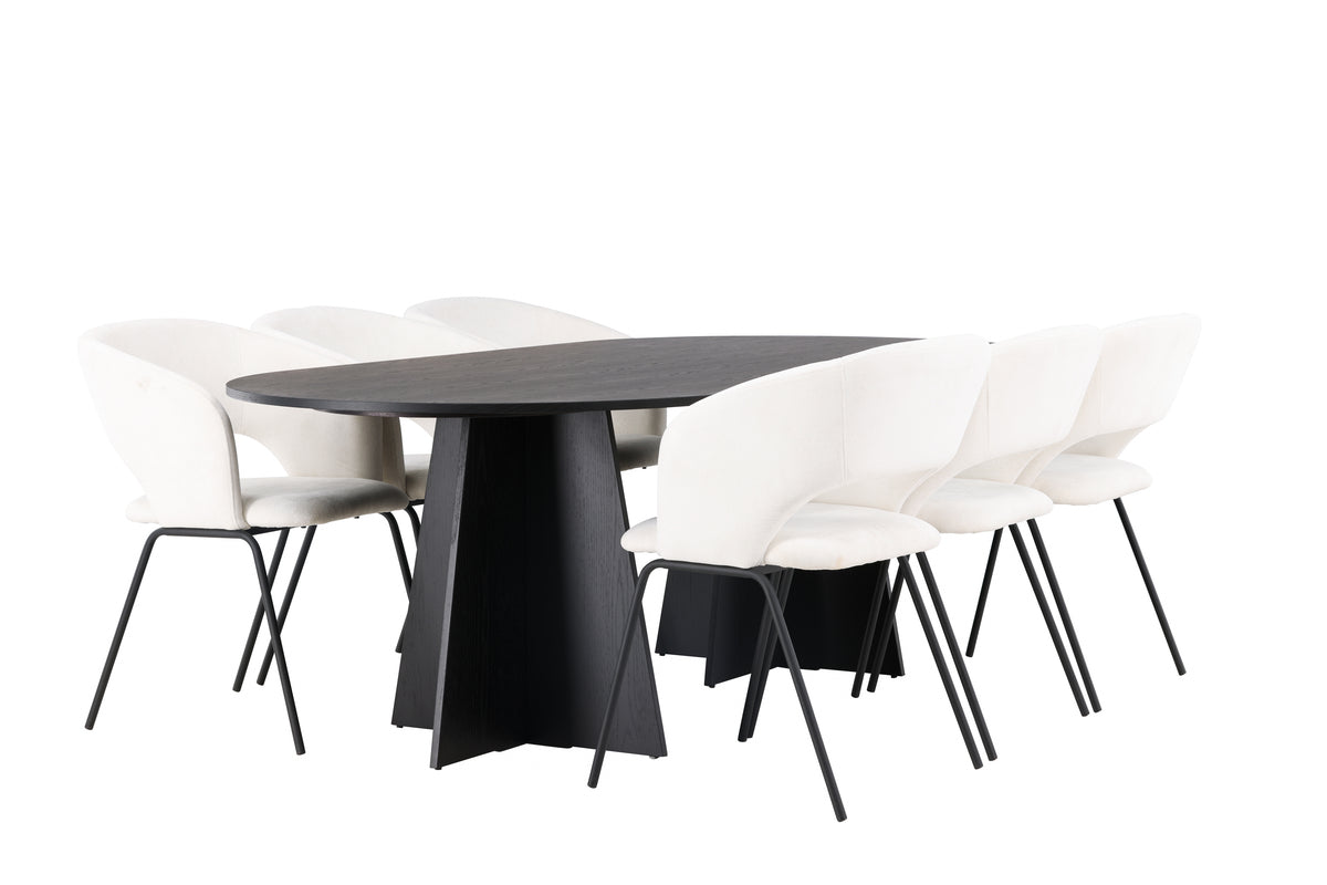 Venture Design Bootcut & Day Ovala Matbord 230 x 115 Svart + Matstolar 2-pack Off-white