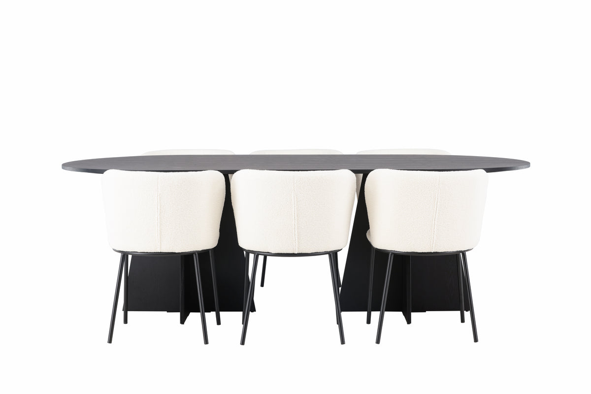 Venture Design Bootcut & Edina Ovala Matbord 230 x 115 Svart + Matstolar 2-pack Vit