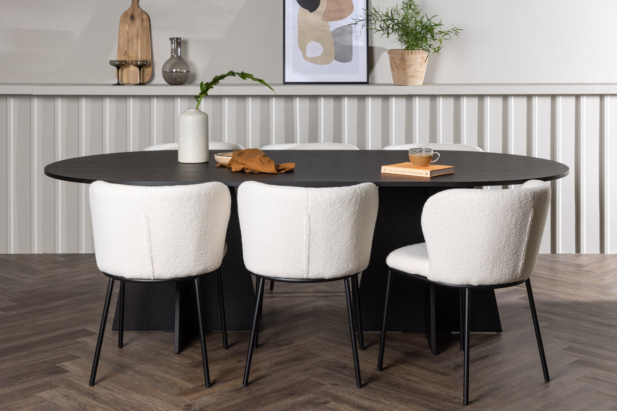 Venture Design Bootcut & Edina Ovala Matbord 230 x 115 Svart + Matstolar 2-pack Vit