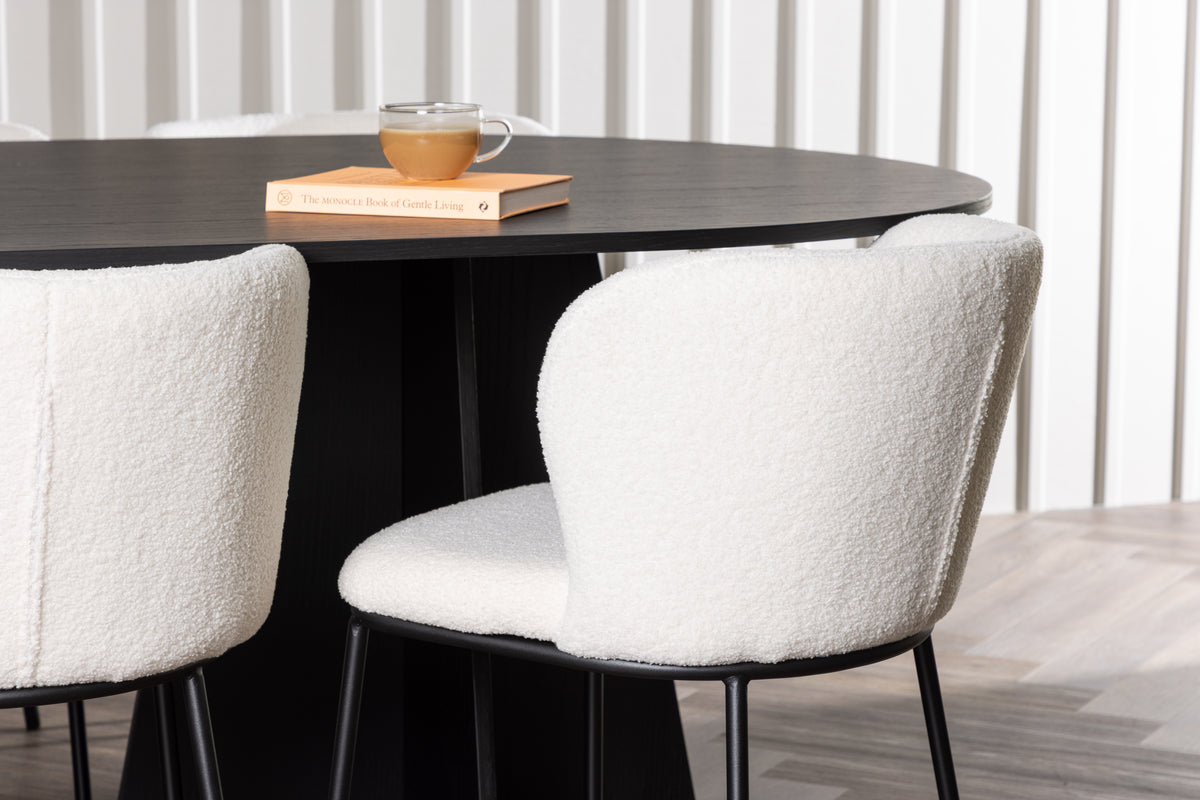 Venture Design Bootcut & Edina Ovala Matbord 230 x 115 Svart + Matstolar 2-pack Vit