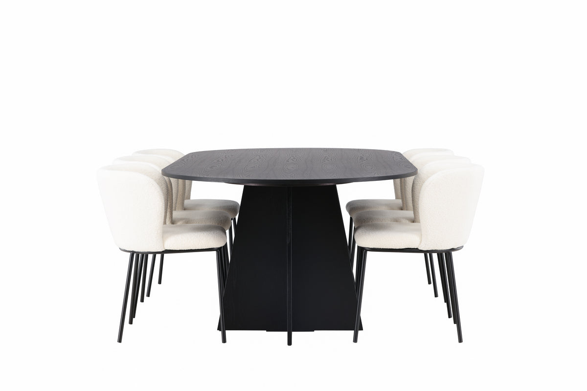 Venture Design Bootcut & Edina Ovala Matbord 230 x 115 Svart + Matstolar 2-pack Vit