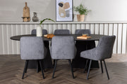 Venture Design Bootcut & Rosie Ovala Matbord 230 x 115 Svart + Matstolar 2-pack Grå