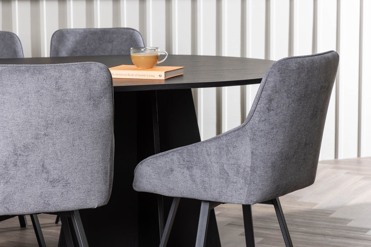 Venture Design Bootcut & Rosie Ovala Matbord 230 x 115 Svart + Matstolar 2-pack Grå