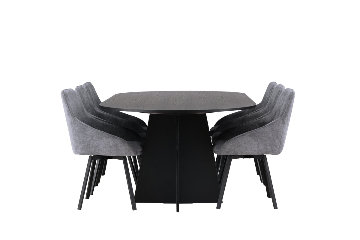 Venture Design Bootcut & Rosie Ovala Matbord 230 x 115 Svart + Matstolar 2-pack Grå