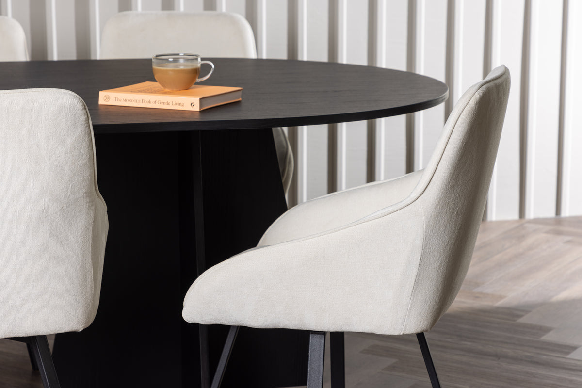Venture Design Bootcut & Rosie Ovala Matbord 230 x 115 Svart + Matstolar 2-pack Beige