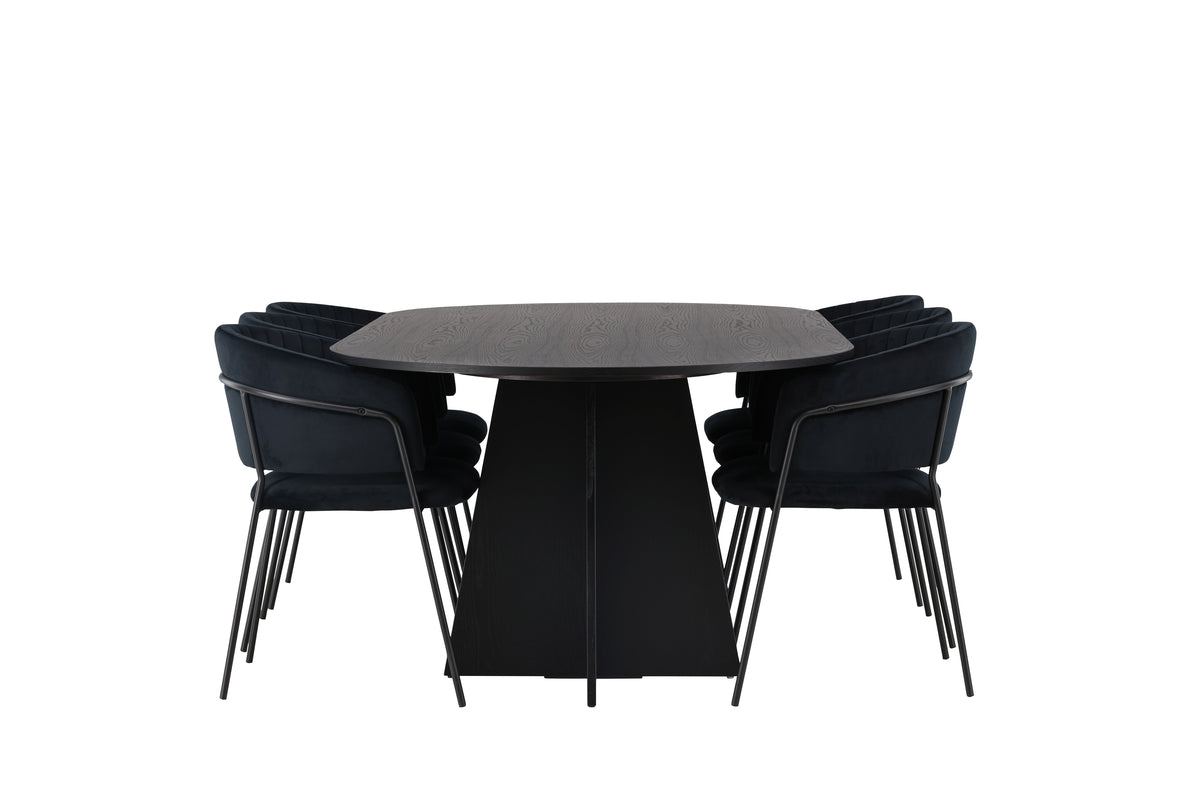 Venture Design Bootcut & Selma Ovala Matbord 230 x 115 Svart + Matstolar 2-pack Svart