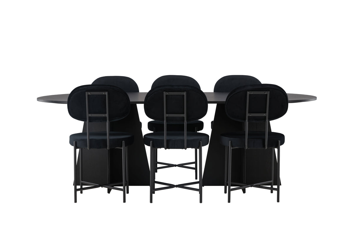 Venture Design Bootcut & Stella Ovala Matbord 230 x 115 Svart + Matstolar 2-pack Svart