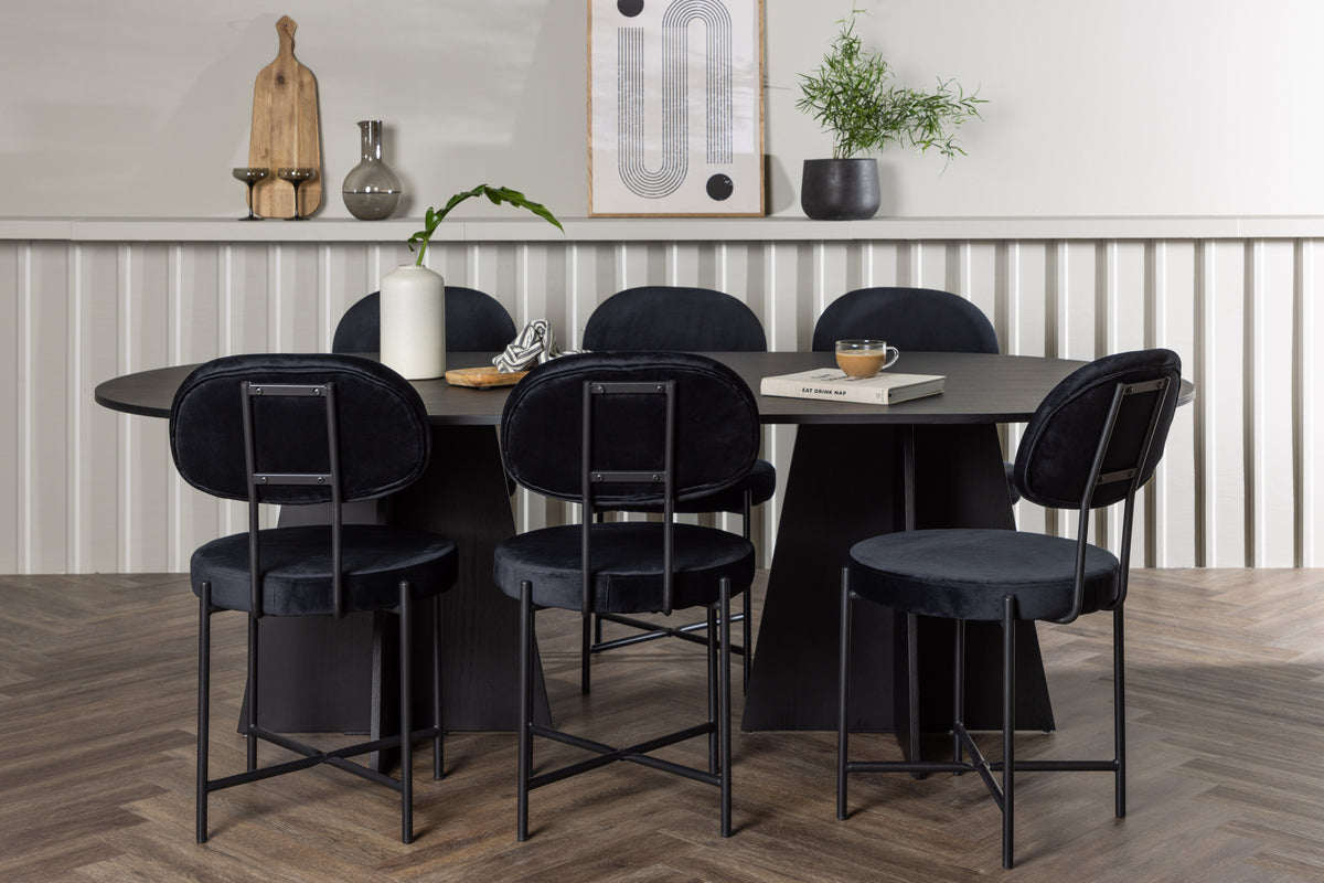 Venture Design Bootcut & Stella Ovala Matbord 230 x 115 Svart + Matstolar 2-pack Svart