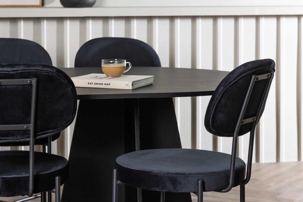 Venture Design Bootcut & Stella Ovala Matbord 230 x 115 Svart + Matstolar 2-pack Svart