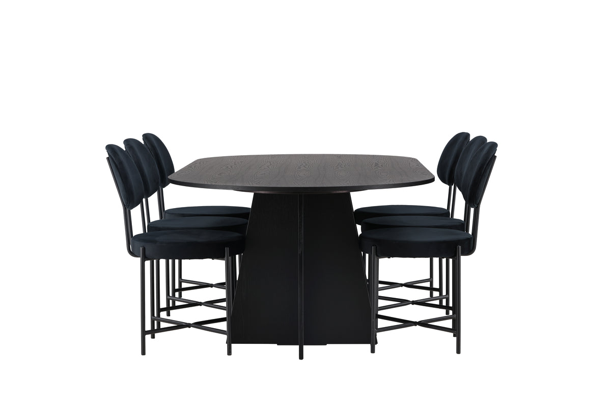 Venture Design Bootcut & Stella Ovala Matbord 230 x 115 Svart + Matstolar 2-pack Svart