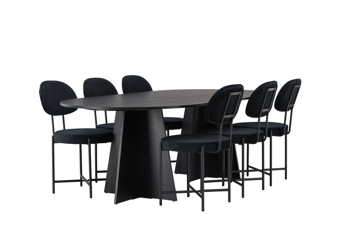 Venture Design Bootcut & Stella Ovala Matbord 230 x 115 Svart + Matstolar 2-pack Svart
