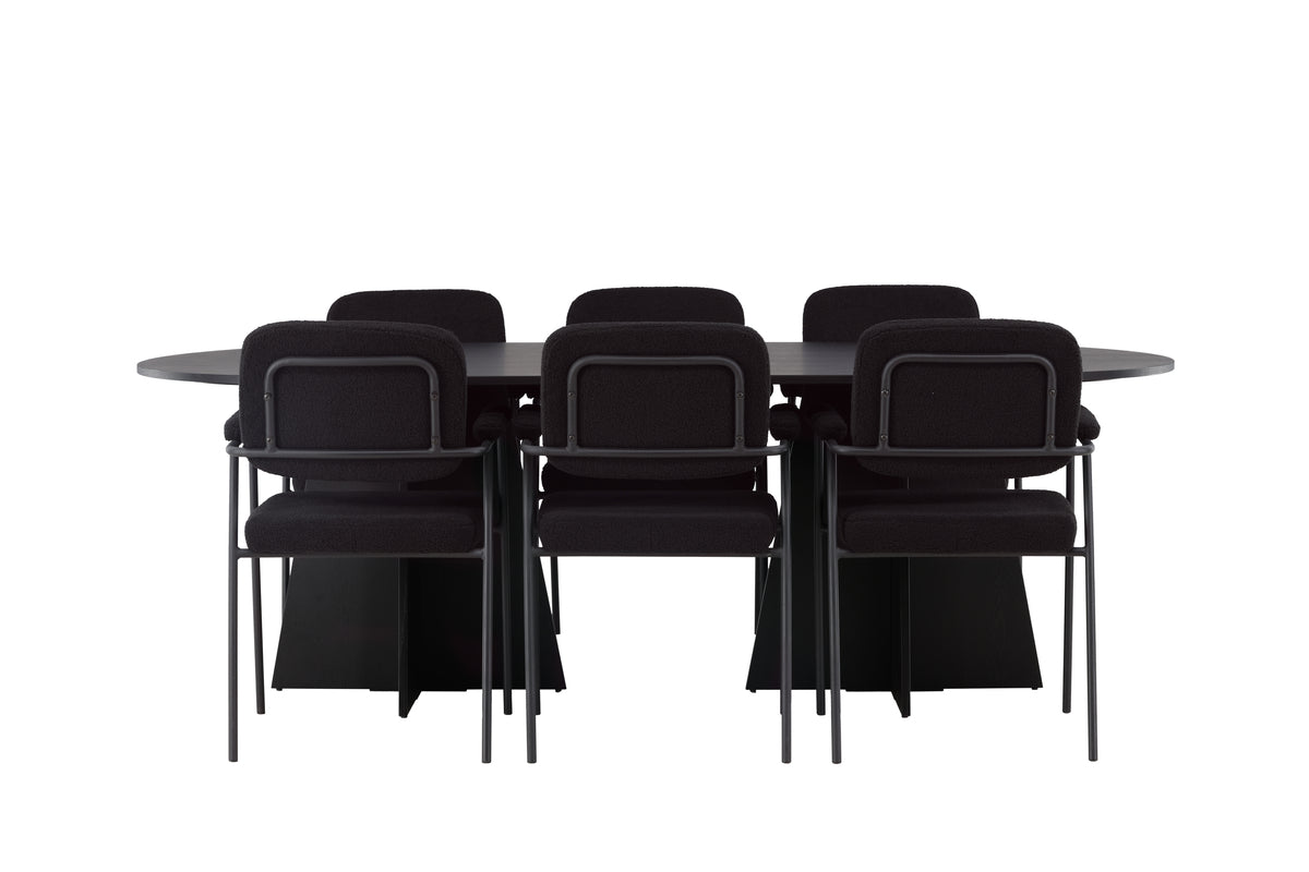 Venture Design Bootcut & Yesterday Ovala Matbord 230 x 115 Svart + Matstolar 2-pack Svart