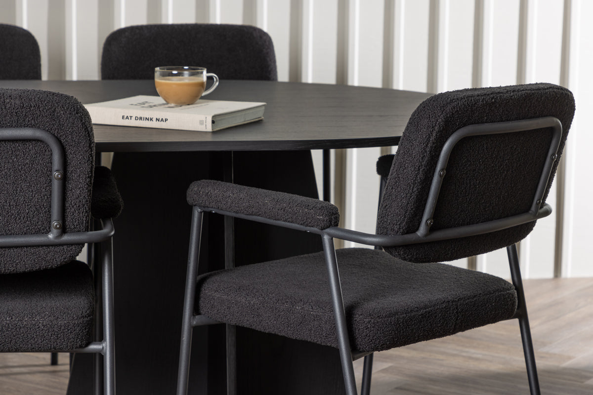 Venture Design Bootcut & Yesterday Ovala Matbord 230 x 115 Svart + Matstolar 2-pack Svart