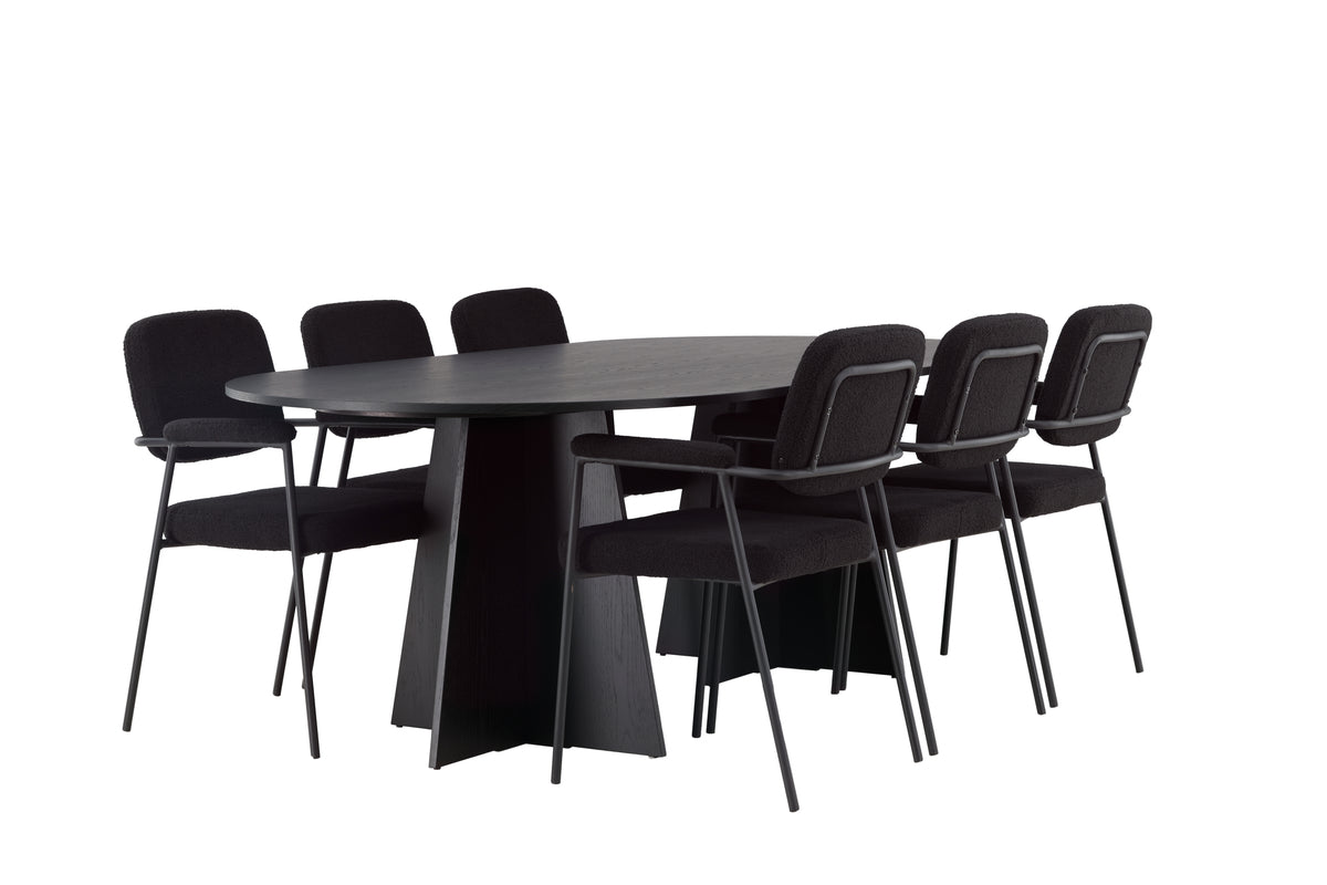 Venture Design Bootcut & Yesterday Ovala Matbord 230 x 115 Svart + Matstolar 2-pack Svart