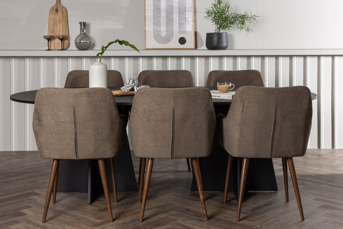 Venture Design Bootcut & Tomorrow Ovala Matbord 230 x 115 Svart + Matstolar 2-pack Brun