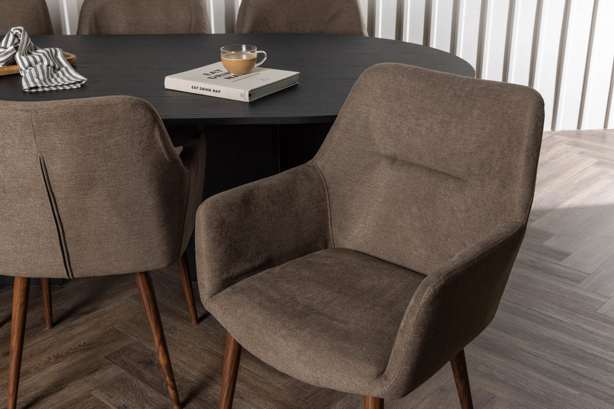 Venture Design Bootcut & Tomorrow Ovala Matbord 230 x 115 Svart + Matstolar 2-pack Brun