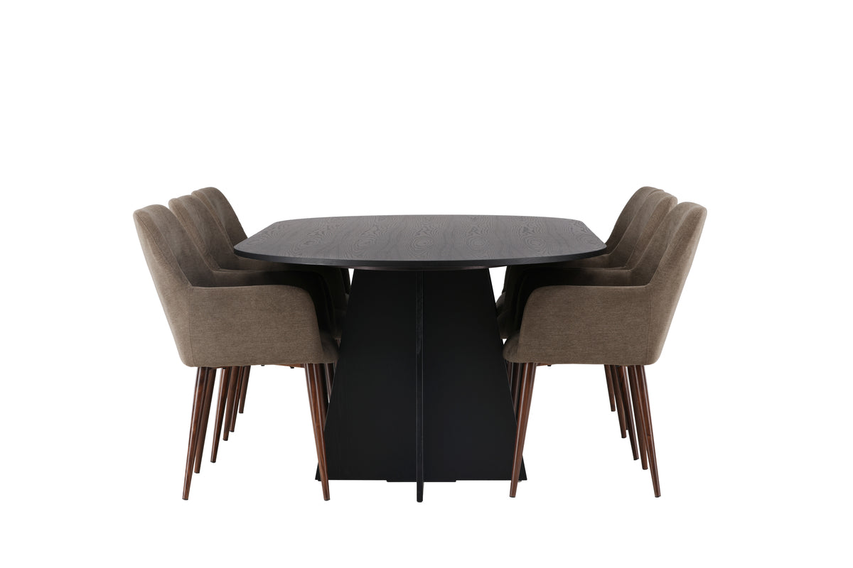 Venture Design Bootcut & Tomorrow Ovala Matbord 230 x 115 Svart + Matstolar 2-pack Brun