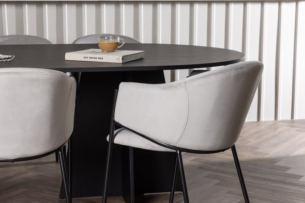 Venture Design Bootcut & Evelina Ovala Matbord 230 x 115 Svart + Matstolar 2-pack Grå