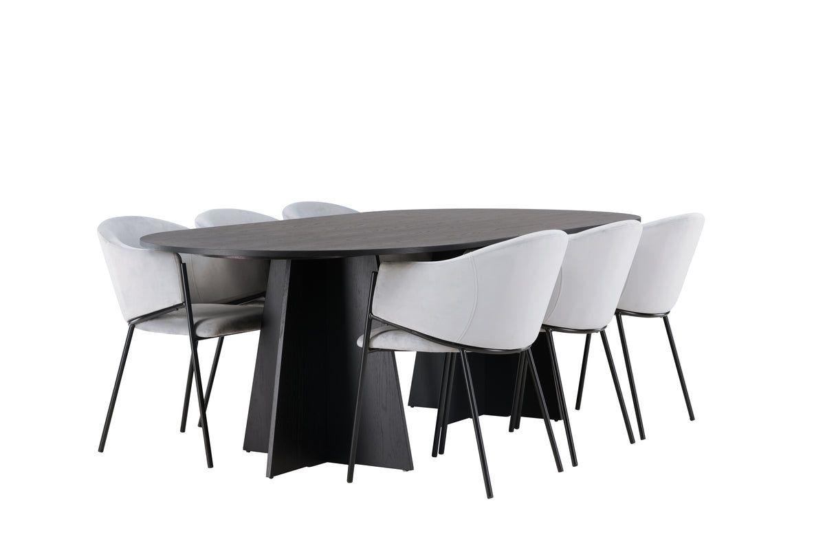 Venture Design Bootcut & Evelina Ovala Matbord 230 x 115 Svart + Matstolar 2-pack Grå