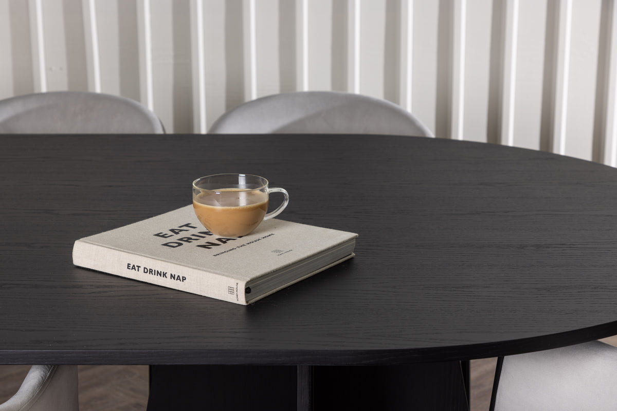 Venture Design Bootcut & Evelina Ovala Matbord 230 x 115 Svart + Matstolar 2-pack Grå
