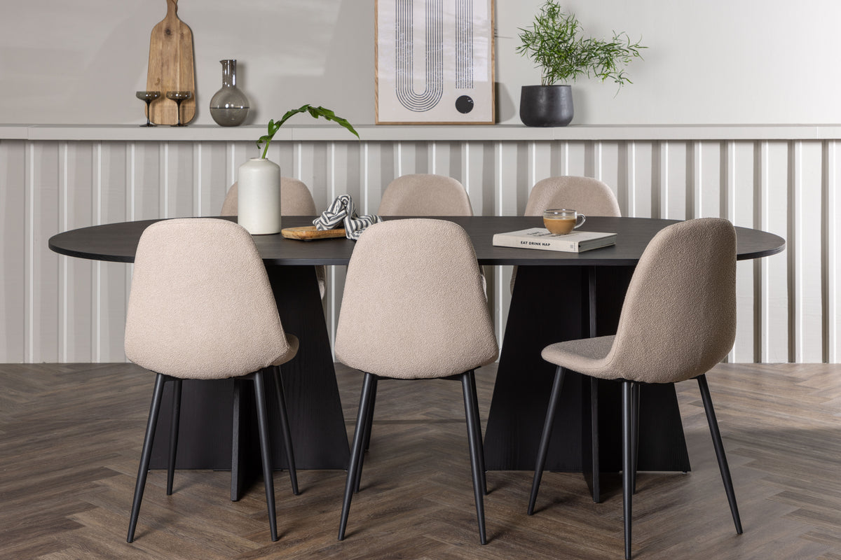 Venture Design Bootcut & Polar Ovala Matbord 230 x 115 Svart + Matstolar 2-pack Beige