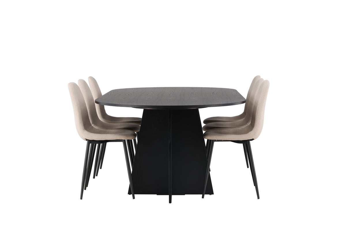 Venture Design Bootcut & Polar Ovala Matbord 230 x 115 Svart + Matstolar 2-pack Beige