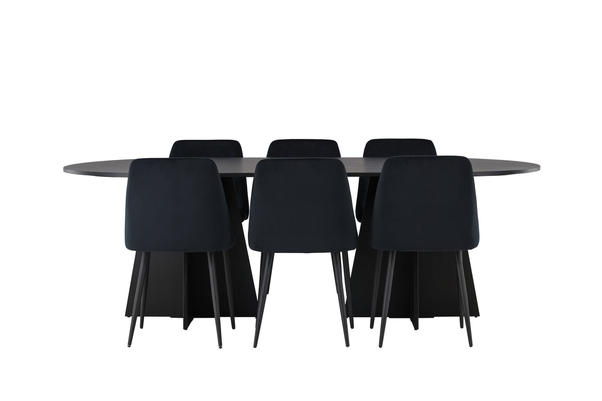 Venture Design Bootcut & Night Ovala Matbord 230 x 115 Svart + Matstolar 2-pack Svart