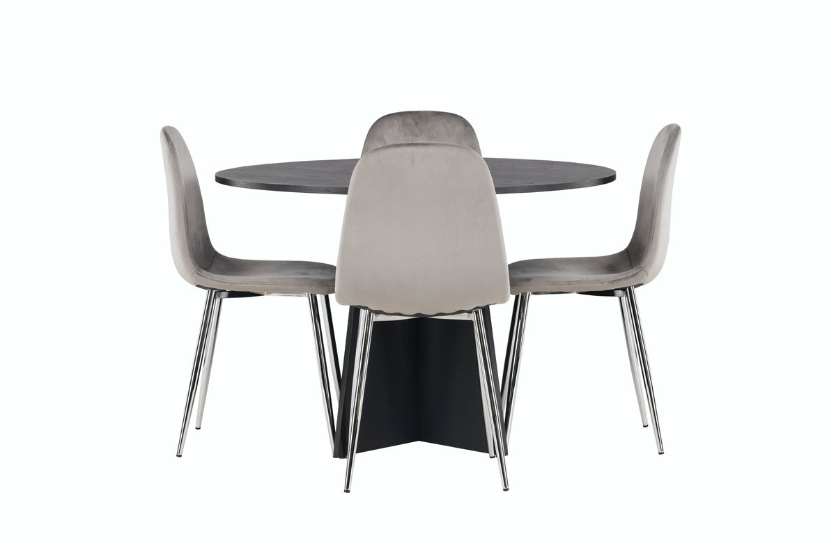 Venture Design Bootcut & Eva Runda Matbord ⌀110 Svart + Matstolar 2-pack Ljusgrå